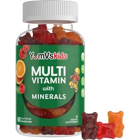 YumVs MultiVitamin Chewable Jellies (Gummies) for Kids, Fruit Flavor (60 Ct); Dietary Supplement w/Vitamins & Minerals- Vitamin D 600 IU, Vitamins B12, B6, E, C, A, Zinc, Kosher, Halal, Gluten Free