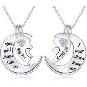 DAOCHONG 925 Sterling Silver Always My Sister Daughter Mother Forever My Friend Love Heart Sister Necklace for Women Sister Mother Gift