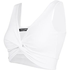 Sexy Crop Top for Women - Cute Girls Costume, Workout Tank, V-Neck, Low Cut, Sports Bra - Tube Top White