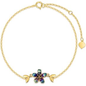Rikelus 14K Flower Bracelet for Women, 14K Real Gold Rose Flower with Leaf Bracelet for Wife Girlfriend Her Christmas Gift 6.5+1+1 inch
