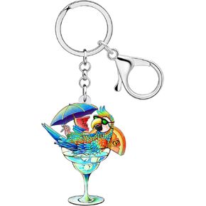 Acrylic Macaw Parrot Keychains Key Chain Rings for Jimmy Buffett Summer Vacation Wallet Handbag Charms