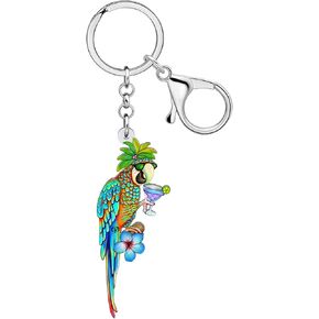 Acrylic Macaw Parrot Keychains Key Chain Rings for Jimmy Buffett Summer Vacation Wallet Handbag Charms