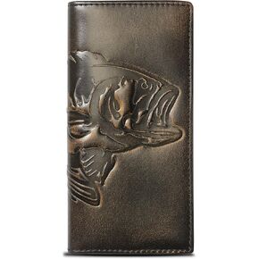 HoJ Co. Deer Ornament Long Bifold Men's Wallet | Rodeo Wallet | Premium Full Grain Leather | Deer Hunter Gift | Brushed Brass Deer Ornament