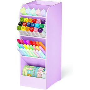 Asten Pen Holder, Pencil Holder for Desk, Pen Organizer for Office, School, Desktop, Large Capacity Pen Storage Organizer with 5 Compartment for Pens, Markers, Makeup Brush, Cosmetics (Blue, 1 Pack)