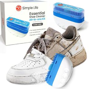 Simple Life 3-in-1 Shoe Cleaner Kit | Travel Size Foaming Shoe Cleaner | Nonscratch Shoe Brush & Microfiber Cleaning Cloth | Safe on White Shoes, Sneakers, Cleats, Heels | Pack of 2