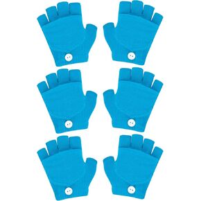 ONESING 3 Pairs Kids Fingerless Gloves with Mitten Cover Convertible Knit Gloves Kids Fingerless Mittens for Boys Girls