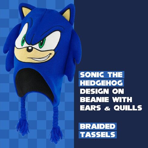 مجموعة قبعة صغيرة وقفازات للاطفال من شادو ذا هيدجهوج، قبعة شتوية بيروفية محبوكة بشراشيب وشراشيب ثلاثية الابعاد وقفازات مطابقة، اسود، مقاس واحد in Kuwait