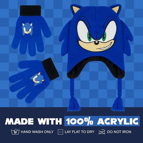 مجموعة قبعة صغيرة وقفازات للاطفال من شادو ذا هيدجهوج، قبعة شتوية بيروفية محبوكة بشراشيب وشراشيب ثلاثية الابعاد وقفازات مطابقة، اسود، مقاس واحد in Kuwait