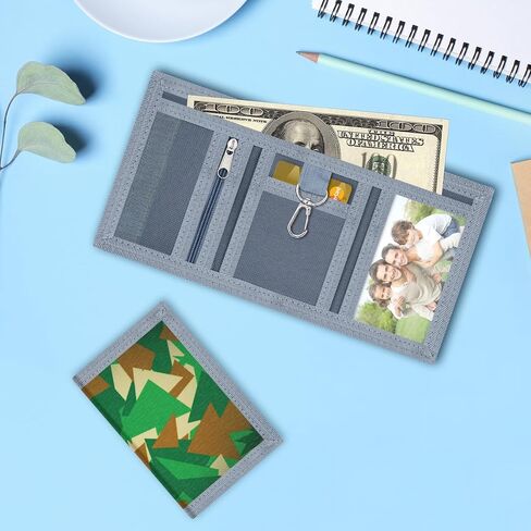 Leehoom Canvas Trifold Wallets with Zipper Pocket，Kids Wallets for Boys Girls with Magic Sticker - Shark in Kuwait