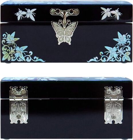 MADDesign Mother of Pearl Lacquered Jewelry Ring Box Butterflies Black in Kuwait