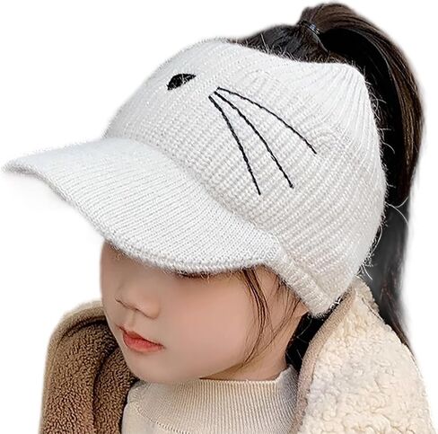 Toddlers Knit Beanie Hat for Baby Girl Winter-Warm Elastic Sports Empty-Top Ponytail Visor Cap for Tennis Running in Saudi Arabia