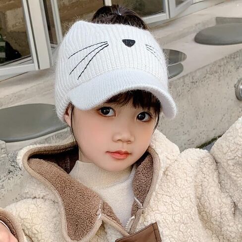 Toddlers Knit Beanie Hat for Baby Girl Winter-Warm Elastic Sports Empty-Top Ponytail Visor Cap for Tennis Running in Saudi Arabia