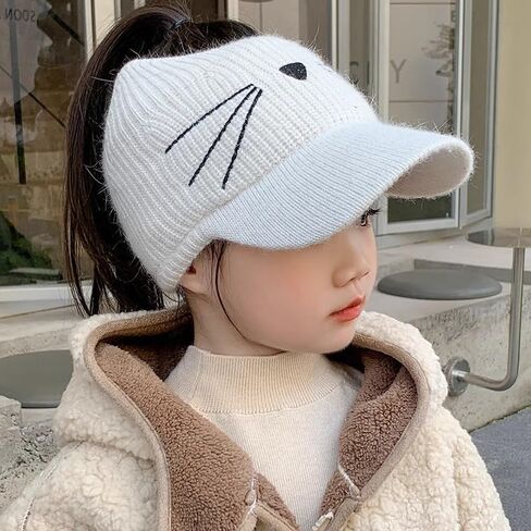 Toddlers Knit Beanie Hat for Baby Girl Winter-Warm Elastic Sports Empty-Top Ponytail Visor Cap for Tennis Running in Saudi Arabia