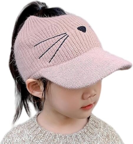 Toddlers Knit Beanie Hat for Baby Girl Winter-Warm Elastic Sports Empty-Top Ponytail Visor Cap for Tennis Running in Saudi Arabia