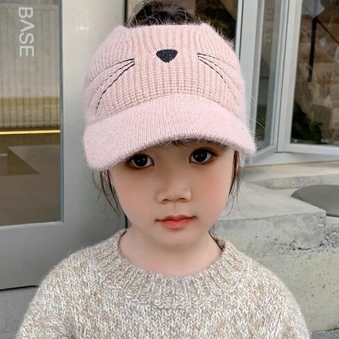 Toddlers Knit Beanie Hat for Baby Girl Winter-Warm Elastic Sports Empty-Top Ponytail Visor Cap for Tennis Running in Saudi Arabia