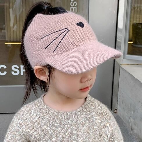 Toddlers Knit Beanie Hat for Baby Girl Winter-Warm Elastic Sports Empty-Top Ponytail Visor Cap for Tennis Running in Saudi Arabia