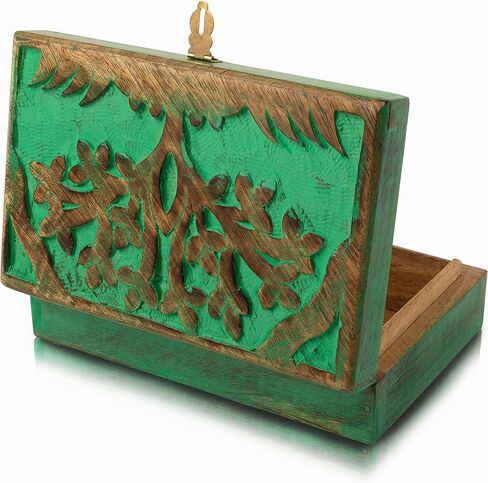 أفكار هدايا عيد ميلاد رائعة، صندوق مجوهرات خشبي مزخرف مصنوع يدويًا، نحت شجرة الحياة وقفل ومفتاح، منظم مجوهرات، صندوق تذكار، صندوق كنز، حامل حلية، صندوق تخزين، صندوق قفل، 8 × 5 بوصات in Kuwait