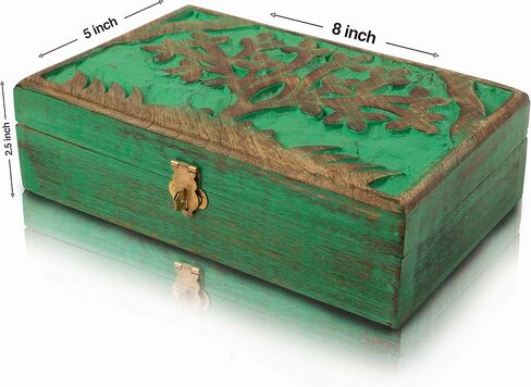 أفكار هدايا عيد ميلاد رائعة، صندوق مجوهرات خشبي مزخرف مصنوع يدويًا، نحت شجرة الحياة وقفل ومفتاح، منظم مجوهرات، صندوق تذكار، صندوق كنز، حامل حلية، صندوق تخزين، صندوق قفل، 8 × 5 بوصات in Kuwait