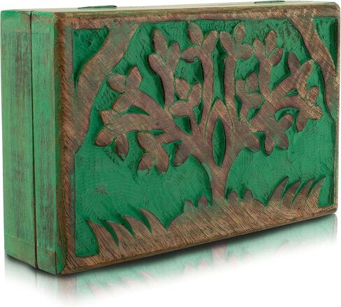 أفكار هدايا عيد ميلاد رائعة، صندوق مجوهرات خشبي مزخرف مصنوع يدويًا، نحت شجرة الحياة وقفل ومفتاح، منظم مجوهرات، صندوق تذكار، صندوق كنز، حامل حلية، صندوق تخزين، صندوق قفل، 8 × 5 بوصات in Kuwait