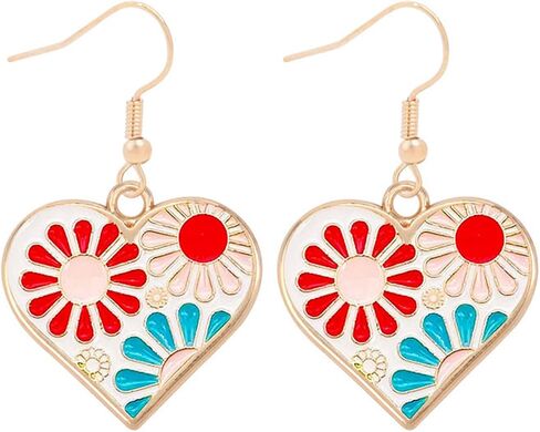 MALOYANVE Vintage Bohemia Flower Earrings for Women Girls Unique Enamel Gold Plated Boho Retro Daisy Sunflower Heart Dangle Drop Hook Earrings Jewelry Gifts in Saudi Arabia