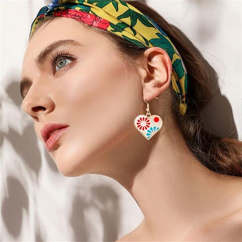 MALOYANVE Vintage Bohemia Flower Earrings for Women Girls Unique Enamel Gold Plated Boho Retro Daisy Sunflower Heart Dangle Drop Hook Earrings Jewelry Gifts in Saudi Arabia