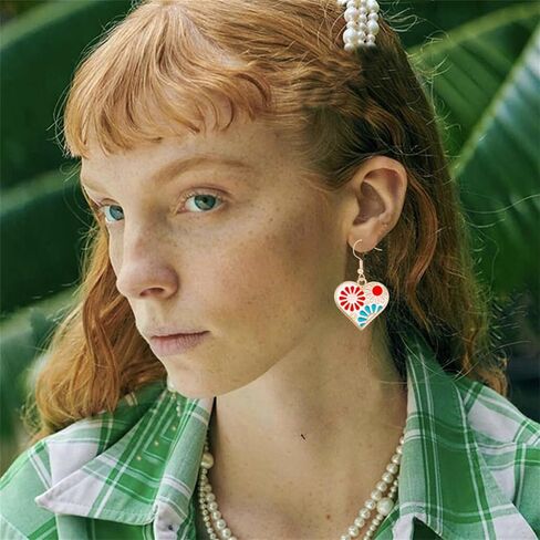MALOYANVE Vintage Bohemia Flower Earrings for Women Girls Unique Enamel Gold Plated Boho Retro Daisy Sunflower Heart Dangle Drop Hook Earrings Jewelry Gifts in Saudi Arabia