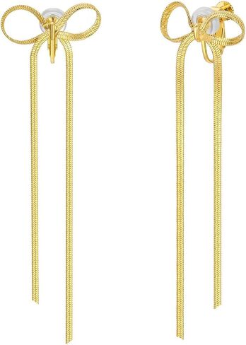 14K Gold Plated Bow Clip On Earrings Ribbon Earrings, Non Pierced Ribbon Bow Stud Earrings for Women Girls in Saudi Arabia