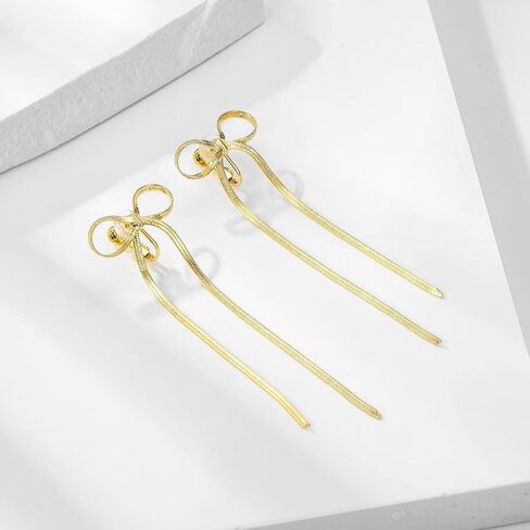 14K Gold Plated Bow Clip On Earrings Ribbon Earrings, Non Pierced Ribbon Bow Stud Earrings for Women Girls in Saudi Arabia
