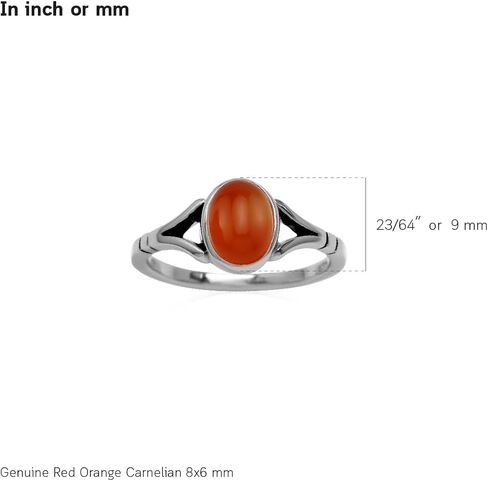 Silvershake 8X6mm Genuine Cabochon Stone 925 Sterling Silver Solitaire Casual Ring Jewelry for Women or Teen in Saudi Arabia