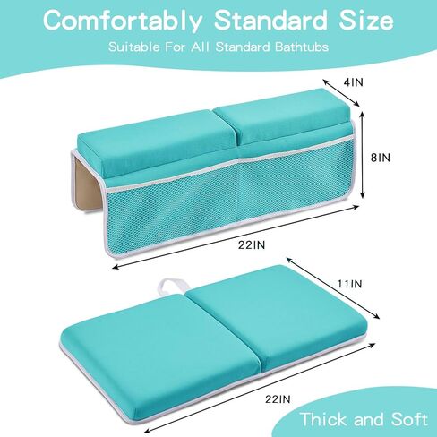 Baby Bath Kneeler and Elbow Rest Pad Set,Baby Bathtub Mat for Newborn Essentials Must Haves,Kneeling Pad with Soft Memory Foam and Bath Toy Organizer,Silicone Brush Bath Sponge,Blue in Kuwait
