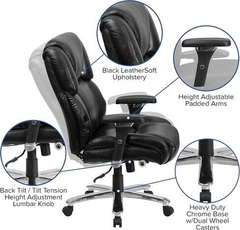 Flash Furniture HERCULES Series 24/7 الاستخدام المكثف كبير وطويل 400 رطل. كرسي مكتب مريح تنفيذي من الجلد الناعم باللون الأسود in Kuwait