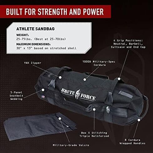 Brute Force Athlete Sandbag, Adjustable, Weighted Heavy Bag, Workout Equipment for Home Gym, Strength Training and Weight Lifting, Sandbags for Working Out, Made in USA, Desert Coyote, 25-75 lbs in Saudi Arabia