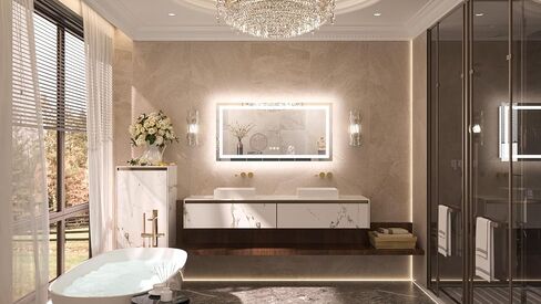 مرآة حمام TETOTE LED مع أضواء 24 × 36 مرآة زينة بإضاءة أمامية وخلفية مضادة للضباب وقابلة للتعتيم 3 ألوان أبيض/دافئ/طبيعي، CRI90+ أضواء مزدوجة، مثبتة على الحائط (أفقي/عمودي) in Kuwait