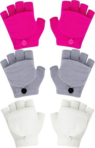 ONESING 3 أزواج من قفازات الأطفال بدون أصابع مع غطاء القفاز قفازات متماسكة قابلة للتحويل للأطفال قفازات بدون أصابع للأولاد والبنات in Kuwait