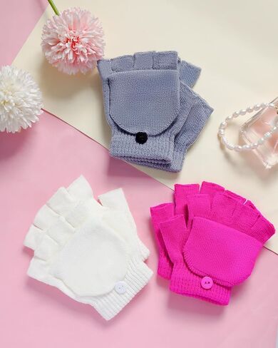 ONESING 3 أزواج من قفازات الأطفال بدون أصابع مع غطاء القفاز قفازات متماسكة قابلة للتحويل للأطفال قفازات بدون أصابع للأولاد والبنات in Kuwait