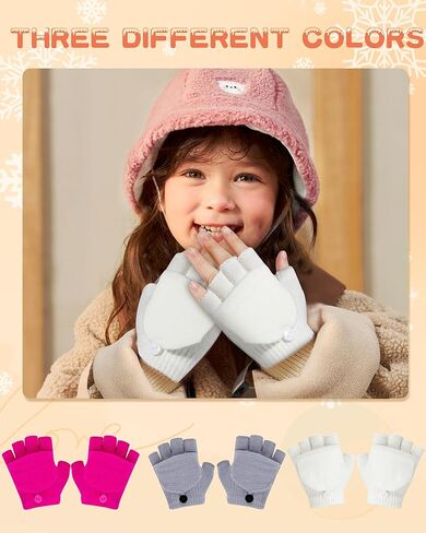 ONESING 3 أزواج من قفازات الأطفال بدون أصابع مع غطاء القفاز قفازات متماسكة قابلة للتحويل للأطفال قفازات بدون أصابع للأولاد والبنات in Kuwait
