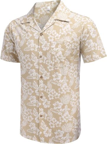 COOFANDY Men Floral Cotton Shirts Front Pocket Short Sleeve Casual Summer Shirts in Saudi Arabia