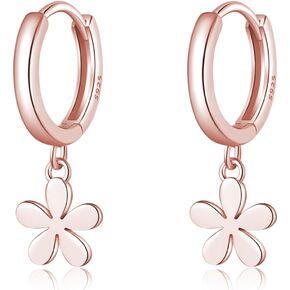 Reffeer Solid 925 Sterling Silver Tiny Daisy Dangle Hoop Earrings for Women Teen Girls Flower Huggie Earrings Small Hoop