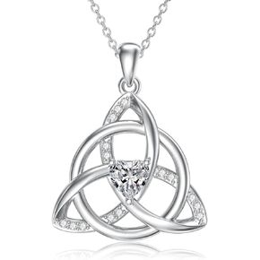 WTYIM Celtic Knot Necklace for Women Sterling Silver 18K White Gold Plated Moissanite Diamond Celtic Trinity Knot Necklace Irish Celtic Knot Pendant Necklace Jewelry Birthday Christmas Gifts for Wife