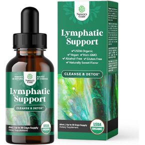 Certified Organic Lymphatic Drainage Drops - Herbal Lymphatic Cleanse and Immune Support Supplement with Echinacea Goldenseal & Red Clover Extract - Vegan Non GMO Alcohol and Sugar Free - 30 Servings