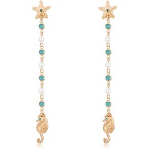 Chicgrowth Starfish Earrings Sea Shell Pearl Beach Earrings for Women Ocean Vacation Earrings Gift for Teen Girls Dangling Wedding Earrings for Bridesmaids Brides