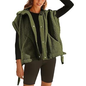 Yozazzy Women's Oversized Fleece Vest Casual Sleeveless Fuzzy Sherpa Jacket Winter Warm Button Down Outerwear with Pockets