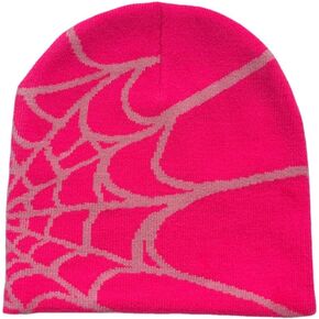 Women Beanie Winter Warm Beanies Men Casual Skullies Outdoor Y2K Gothic Spider Pattern Wool Acrylic Knitted Hat Black-red