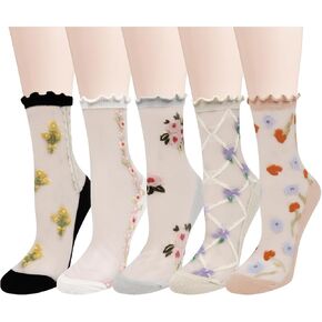 Benefeet Sox Womens Girls Lace Sheer Socks Ultrathin Crystal Glass Crew Socks Transparent Novelty Nylon Fishnet Ankle Socks