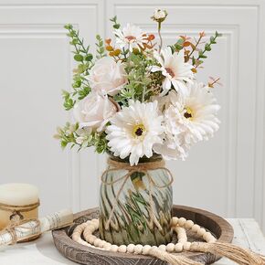 MEGLORYA زهور صناعية زهور صناعية مع مزهرية، ديكور نباتات زهور صناعية مناسبة لديكورات طاولات المكتب المنزلية، وديكور طاولة الطعام والحمام والمطبخ