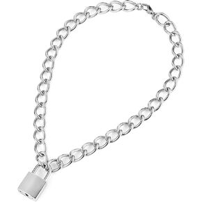 HZMAN Lover Heart Padlock Necklace Padlock Collar Choker for Men Women with Lock and Key 24 Inch