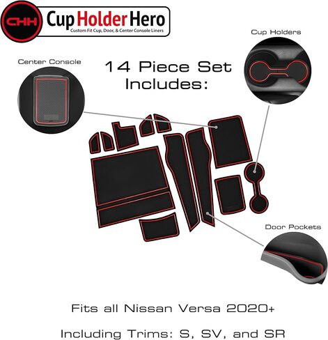 CupHolderHero fits Nissan Versa Accessories 2020-2024 Premium Custom Interior Non-Slip Anti Dust Cup Holder Inserts, Center Console Liner Mats, Door Pocket Liners 14pc Set (Blue Trim) in Kuwait