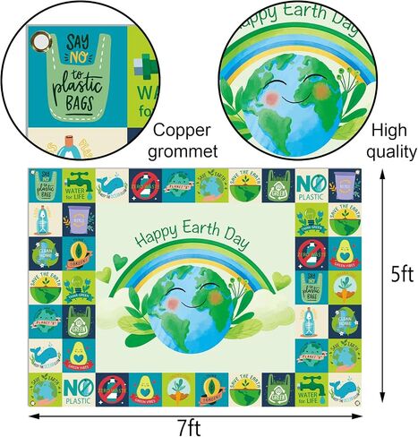 Sunwer Happy Earth Day Photo Booth Backdrop April 22 Party Decor School Classroom Wall Hanging Background Decoration Supply (5.9×3.6ft) in Saudi Arabia