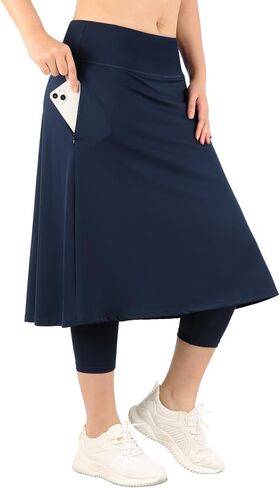 Womens Athletic Skirted Leggings with Pockets High Waisted Knee Length Skirts with Capris Leggings for Tennis(Hemp Blue,XXL) in Saudi Arabia