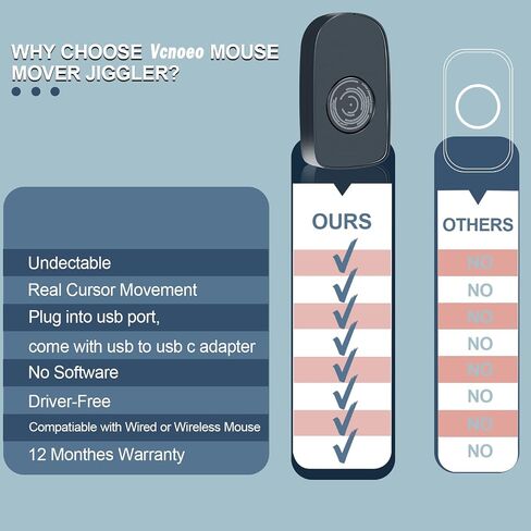 Mouse Jiggler، نحيف للغاية، 20 ديسيبل هادئ وبدون ضوضاء، محرك ماوس غير قابل للاكتشاف يحاكي الحركة الواقعية، هزاز بدون سائق للحفاظ على جهاز الكمبيوتر نشطًا وآمنًا in Kuwait